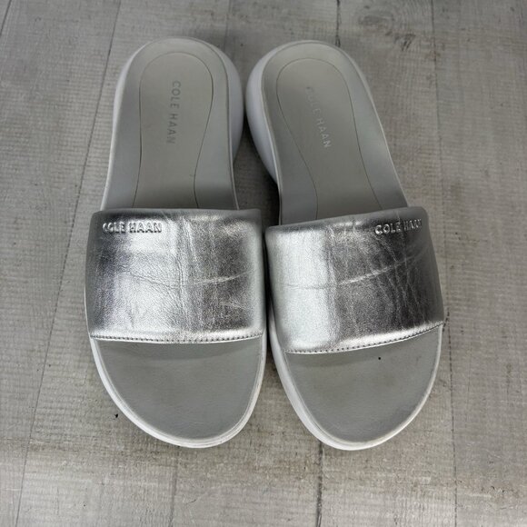 Cole Haan Grand. OS W13485 Leather Metallic Silver Comfort Slide Sandals Sz 6.5B - Picture 10 of 16
